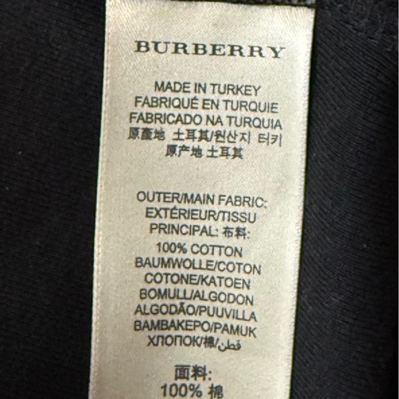 Burberry Brit Nova Check Cuff Black Long Sleeve Scoop Neck Logo Tee M Cotton - Picture 8 of 10